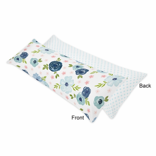Watercolor Floral Navy Blue and Pink Collection Full Length Body Pillow Cover