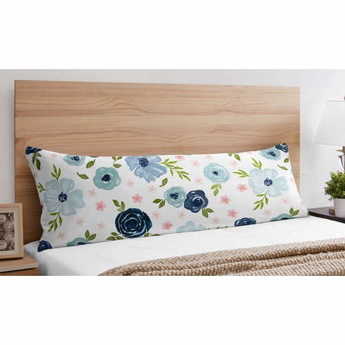 Watercolor Floral Navy Blue and Pink Collection Full Length Body Pillow Cover - alt image 1