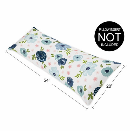 Watercolor Floral Navy Blue and Pink Collection Full Length Body Pillow Cover - alt image 3