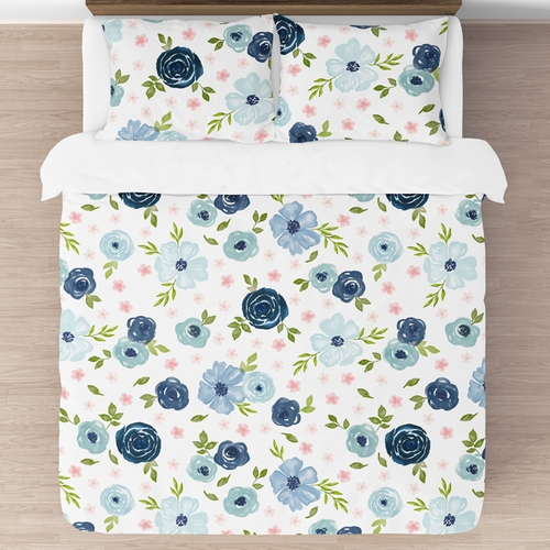 Watercolor Floral Navy Blue and Pink Collection Full/Queen Bedding - alt image 2