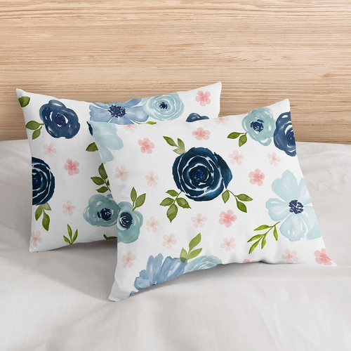 Watercolor Floral Navy Blue and Pink Collection Full/Queen Bedding - alt image 4