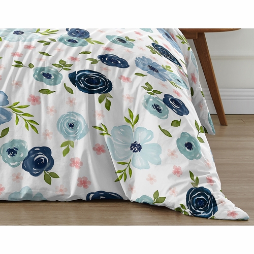 Watercolor Floral Navy Blue and Pink Collection Full/Queen Bedding - alt image 5