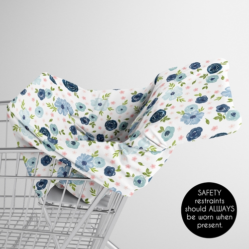 Watercolor Floral Navy Blue and Pink Collection Multi Use Baby Car Seat and Nursing Cover - alt image 3