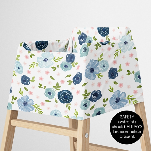 Watercolor Floral Navy Blue and Pink Collection Multi Use Baby Car Seat and Nursing Cover - alt image 4
