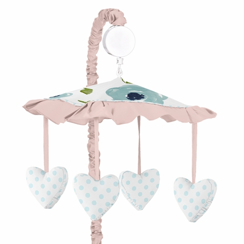 Watercolor Floral Navy Blue and Pink Collection Musical Mobile