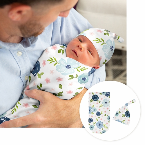 Watercolor Floral Navy Blue and Pink Collection Newborn Baby Layette Set - alt image 1