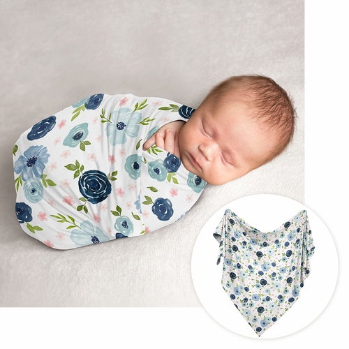 Watercolor Floral Navy Blue and Pink Collection Newborn Baby Layette Set - alt image 2