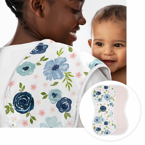 Watercolor Floral Navy Blue and Pink Collection Newborn Baby Layette Set - alt image 3