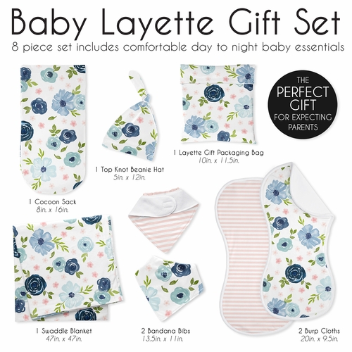 Watercolor Floral Navy Blue and Pink Collection Newborn Baby Layette Set - alt image 5