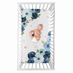 Watercolor Floral Navy Blue and Pink Collection Photo Op Crib Sheet