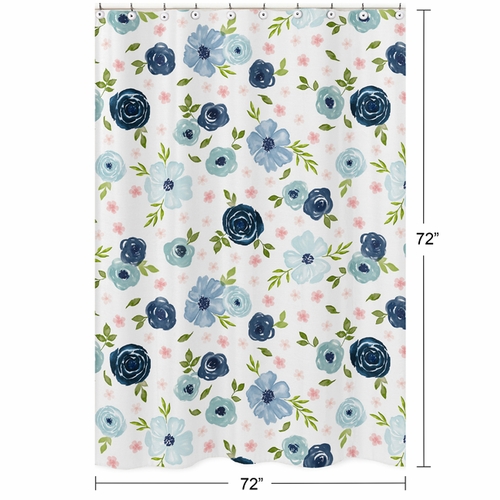 Watercolor Floral Navy Blue and Pink Collection Shower Curtain - alt image 4