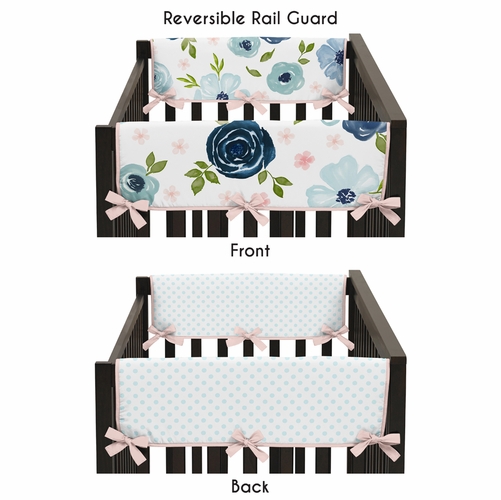 Watercolor Floral Navy Blue and Pink Collection Side Rail Guard Covers - Set of 2