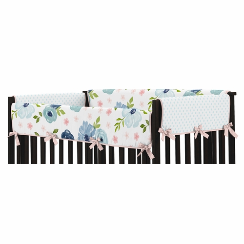 Watercolor Floral Navy Blue and Pink Collection Side Rail Guard Covers - Set of 2 - alt image 1