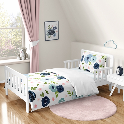 Watercolor Floral Navy Blue and Pink Collection Toddler Bedding