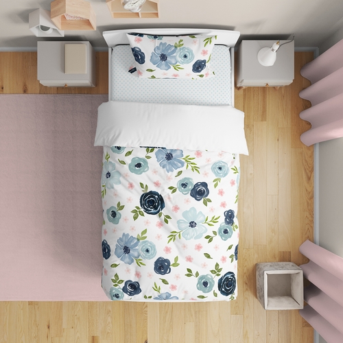 Watercolor Floral Navy Blue and Pink Collection Toddler Bedding - alt image 1