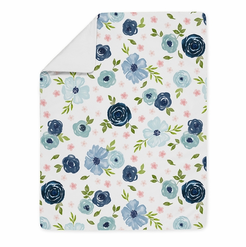 Watercolor Floral Navy Blue and Pink Collection Toddler Bedding - alt image 3