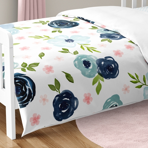 Watercolor Floral Navy Blue and Pink Collection Toddler Bedding - alt image 5