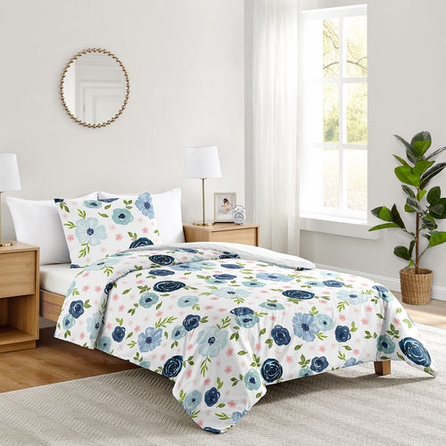 Watercolor Floral Navy Blue and Pink Collection Twin Bedding - alt image 1