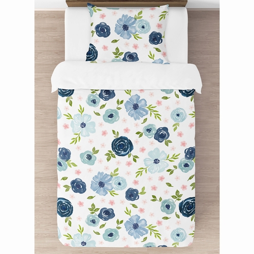 Watercolor Floral Navy Blue and Pink Collection Twin Bedding - alt image 2