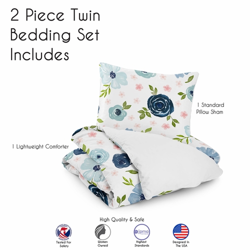 Watercolor Floral Navy Blue and Pink Collection Twin Bedding - alt image 4