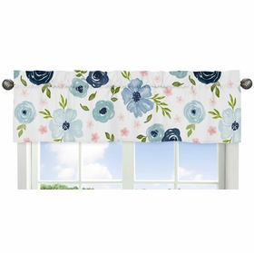 Watercolor Floral Navy Blue and Pink Collection Window Valance