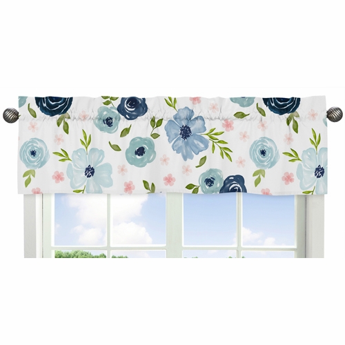 Watercolor Floral Navy Blue and Pink Collection Window Valance