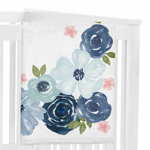 Watercolor Floral Navy Blue And Pink Monthly Milestone Baby Blanket - alt image 2