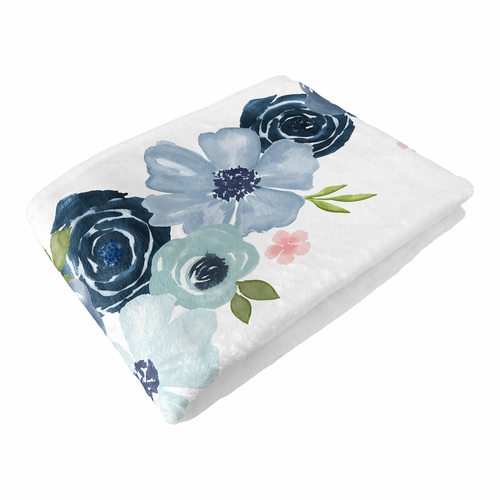 Watercolor Floral Navy Blue And Pink Monthly Milestone Baby Blanket - alt image 5