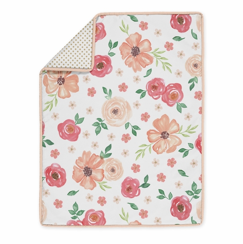 Watercolor Floral Peach and Green Collection 5 Piece Crib Bedding - alt image 2