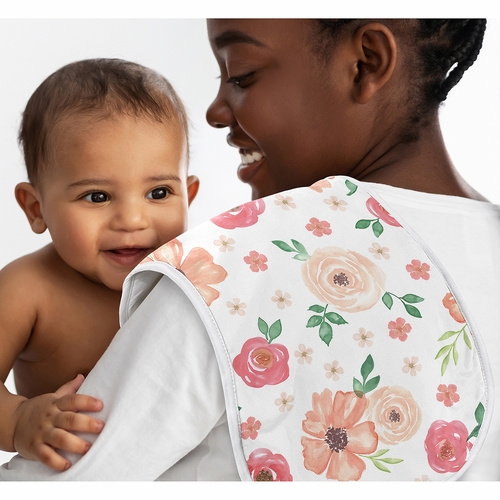Watercolor Floral Peach and Green Collection Absorbent Burp Cloths - 3 Pack Set - alt image 1