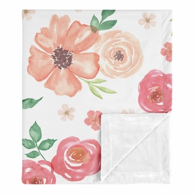 Watercolor Floral Peach and Green Collection Baby Blanket
