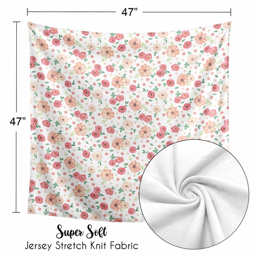 Watercolor Floral Peach and Green Collection Baby Swaddle Blanket - alt image 4