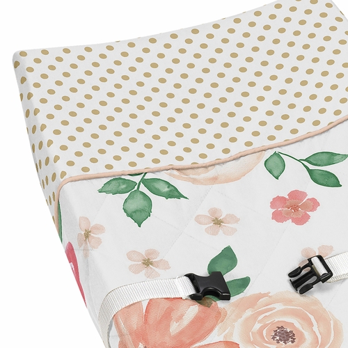 Watercolor Floral Peach and Green Collection Changing Pad Cover - alt image 3