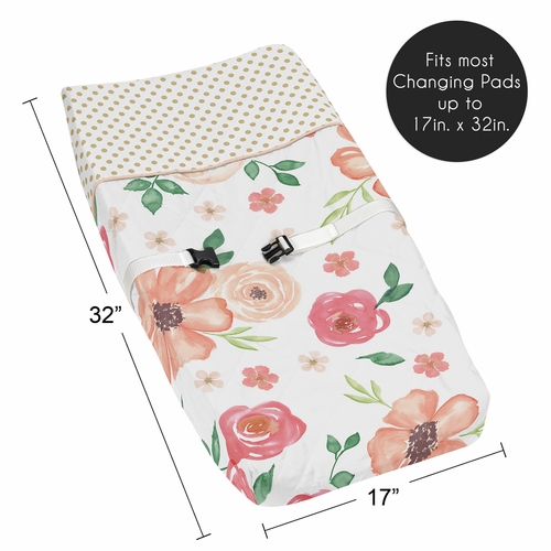 Watercolor Floral Peach and Green Collection Changing Pad Cover - alt image 4