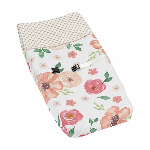 Watercolor Floral Peach and Green Collection Changing Pad Cover