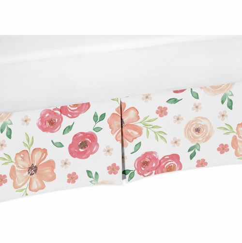 Watercolor Floral Peach and Green Collection Crib Bed Skirt