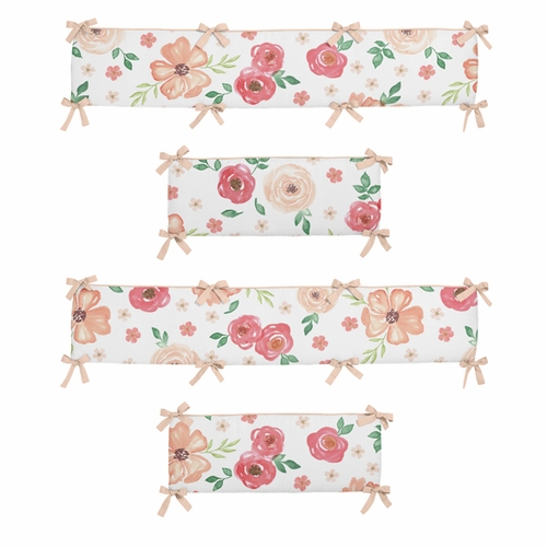 Watercolor Floral Peach and Green Collection Crib Bumper Pad