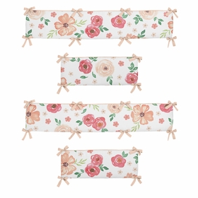 Watercolor Floral Peach and Green Collection Crib Bumper Pad
