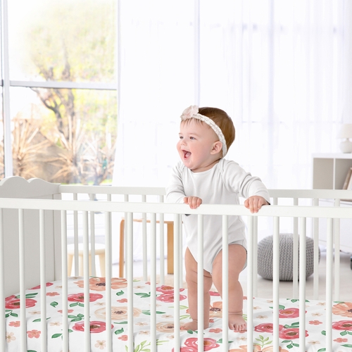 Watercolor Floral Peach and Green Collection Crib Sheet - alt image 1