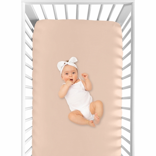 Watercolor Floral Peach and Green Collection Crib Sheet - Solid Peach - alt image 3