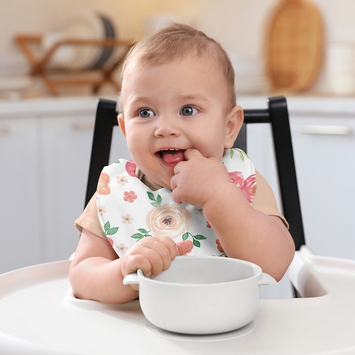 Watercolor Floral Peach and Green Collection Fabric Bandana Baby Bibs - 3 Pack Set - alt image 5