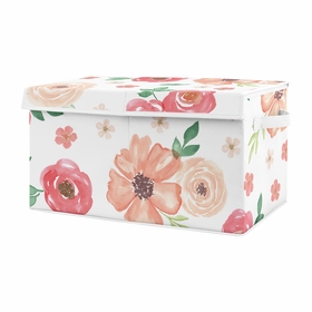 Watercolor Floral Peach and Green Collection Fabric Toy Bin Storage
