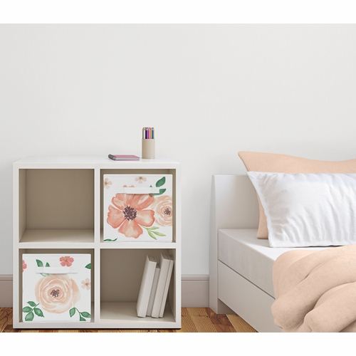 Watercolor Floral Peach and Green Collection Foldable Fabric Storage Bins - Set of 2 - alt image 1