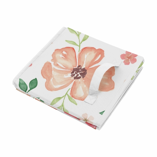 Watercolor Floral Peach and Green Collection Foldable Fabric Storage Bins - Set of 2 - alt image 2