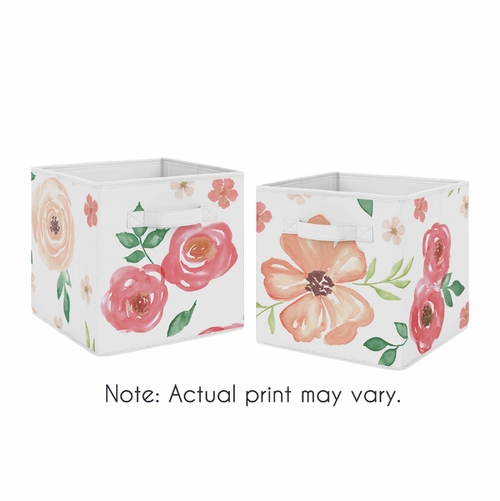 Watercolor Floral Peach and Green Collection Foldable Fabric Storage Bins - Set of 2 - alt image 3