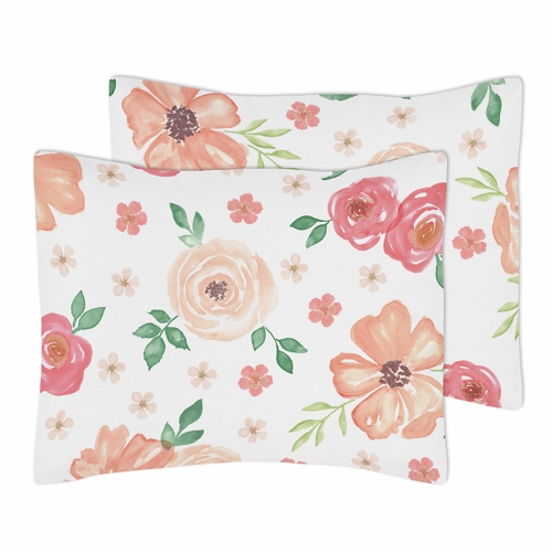Watercolor Floral Peach and Green Collection Full/Queen Bedding - alt image 3