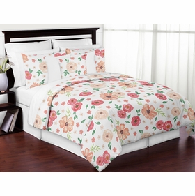 Watercolor Floral Peach and Green Collection Full/Queen Bedding