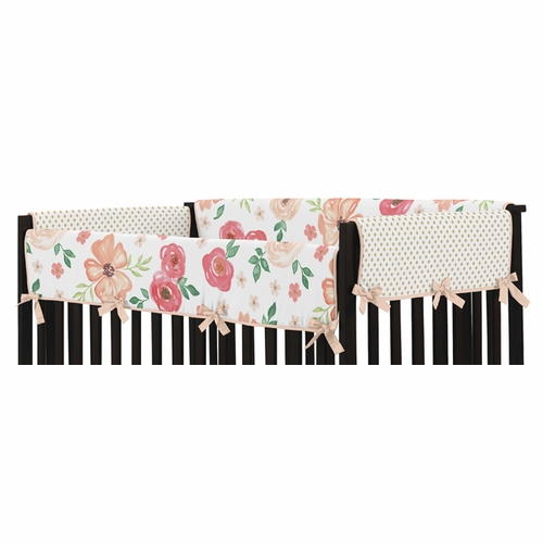 Watercolor Floral Peach and Green Collection Long Rail Guard Cover - alt image 1