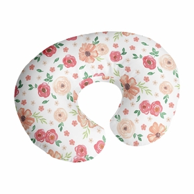 Watercolor Floral Peach and Green Collection Nursing Breastfeeding Pillow Cover
