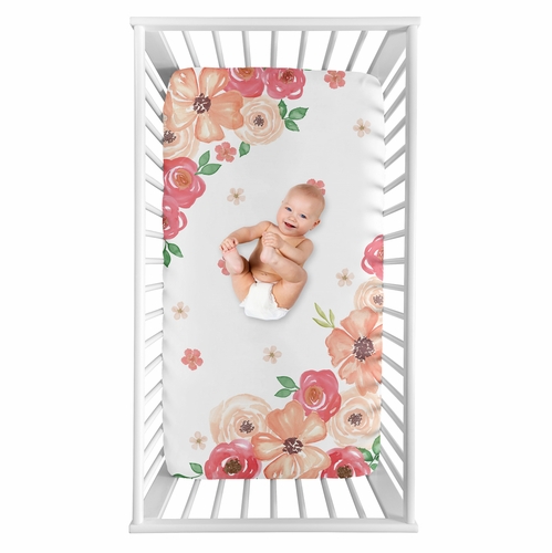 Watercolor Floral Peach and Green Collection Photo Op Crib Sheet